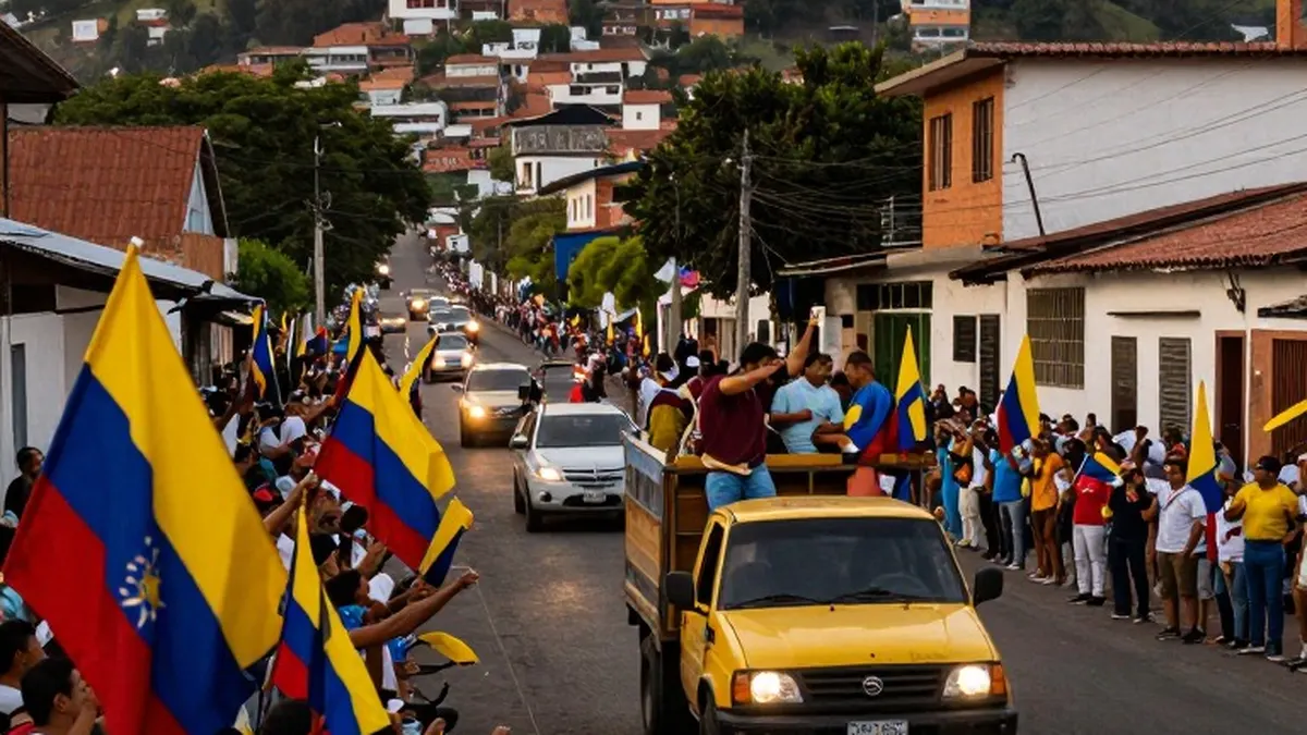 Illustration for: Machado Returns to Venezuela to a Country Transformed by US Intervention
