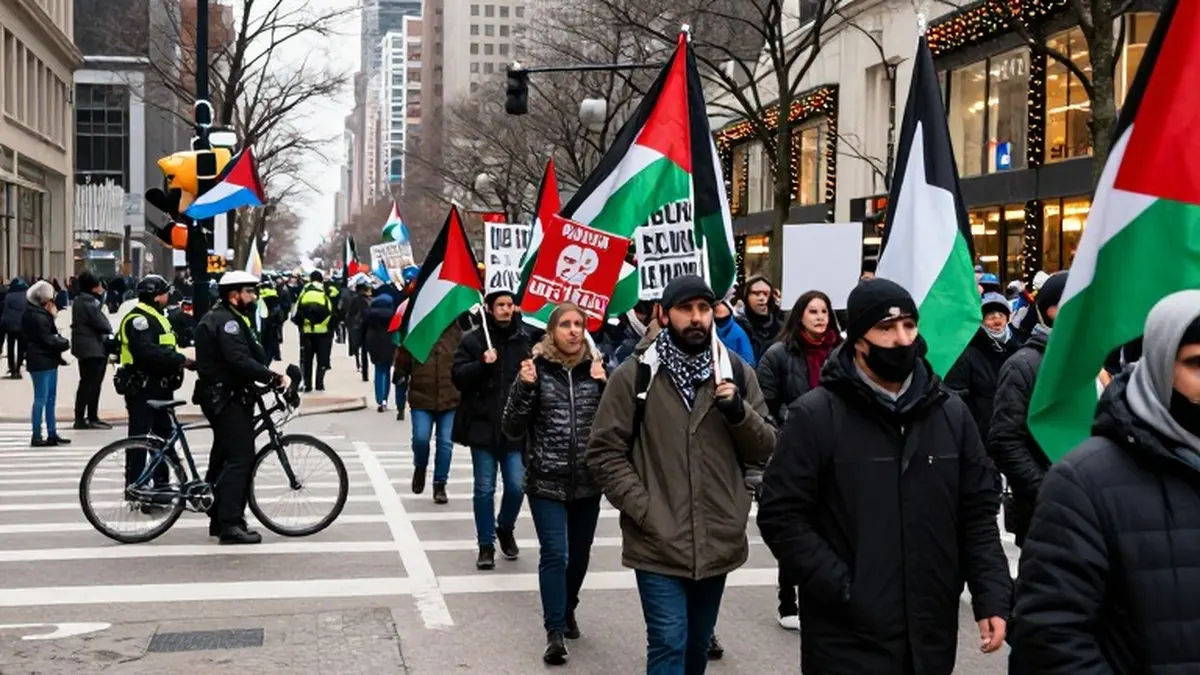Illustration for: Protesters Block Michigan Avenue on Black Friday to Spotlight War in Gaza